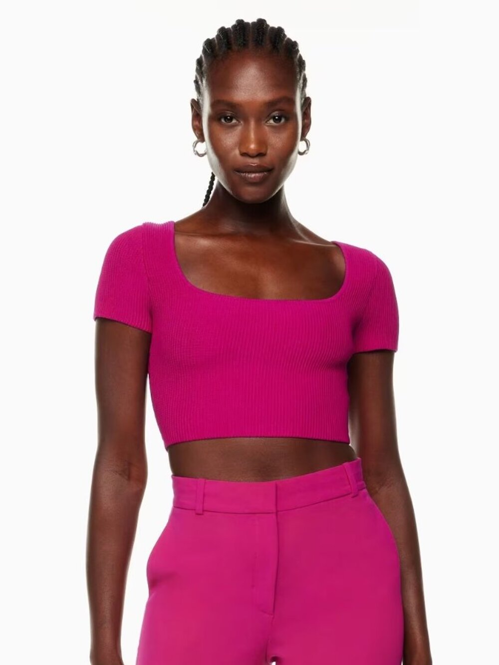 Aritzia Babaton Sculpt Knit Squareneck Short Sleeve Top Granita Pink Size M